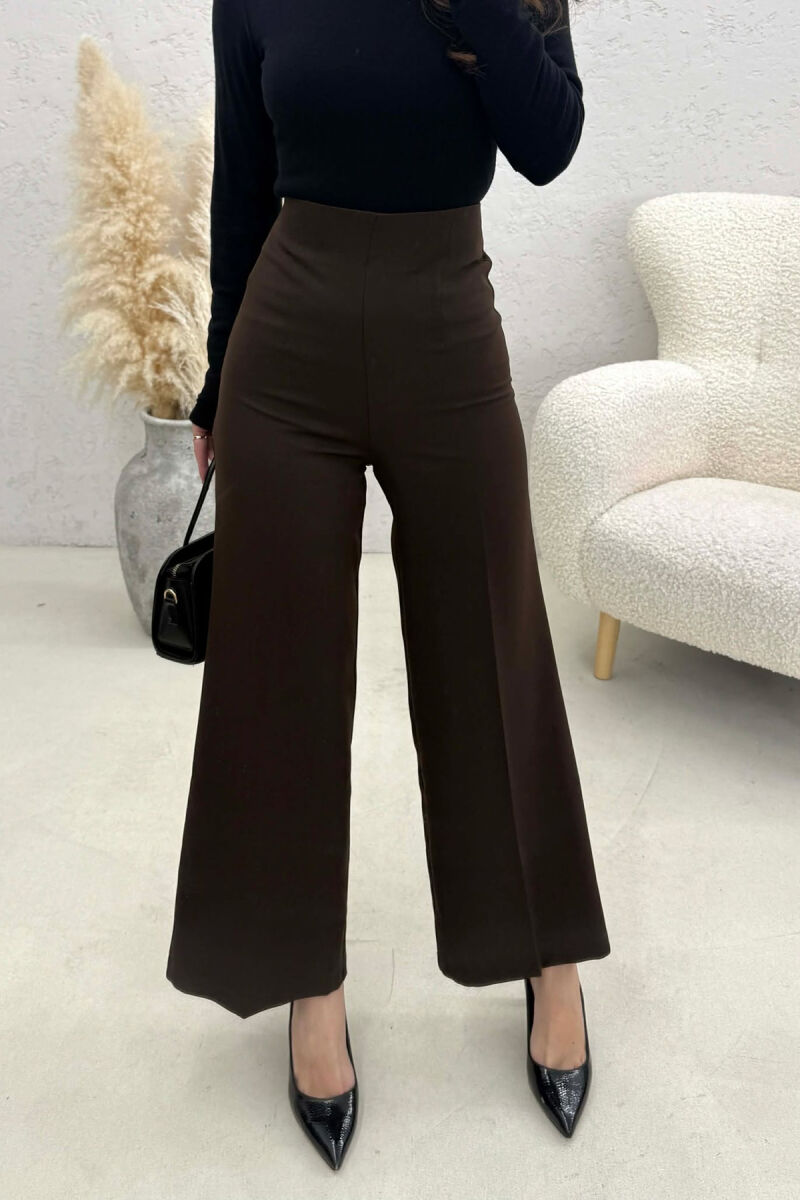 ONE COLOR SIDE ZIPPER WOMEN TROUSERS DARK BROWN/KAE - 3
