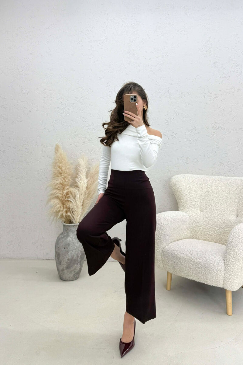 ONE COLOR SIDE ZIPPER WOMEN TROUSERS DARK BURGUNDY/VISHNJE E ERRET - 3