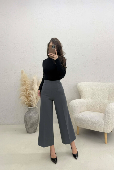 ONE COLOR SIDE ZIPPER WOMEN TROUSERS DARK GREY/GEE - 1