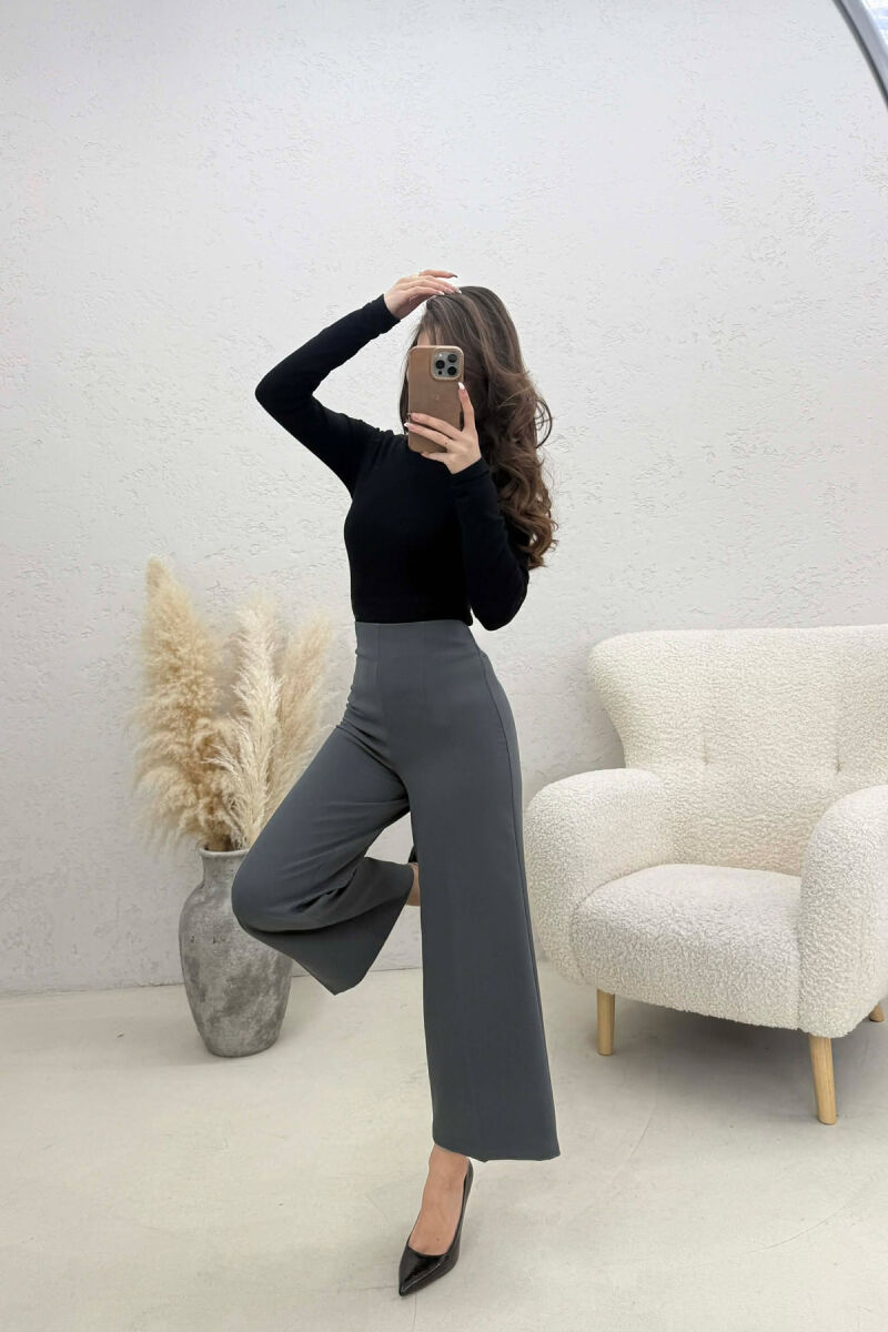 ONE COLOR SIDE ZIPPER WOMEN TROUSERS DARK GREY/GEE - 2