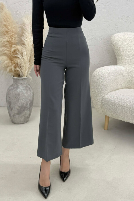 ONE COLOR SIDE ZIPPER WOMEN TROUSERS DARK GREY/GEE - 3