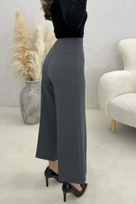 ONE COLOR SIDE ZIPPER WOMEN TROUSERS DARK GREY/GEE - 4