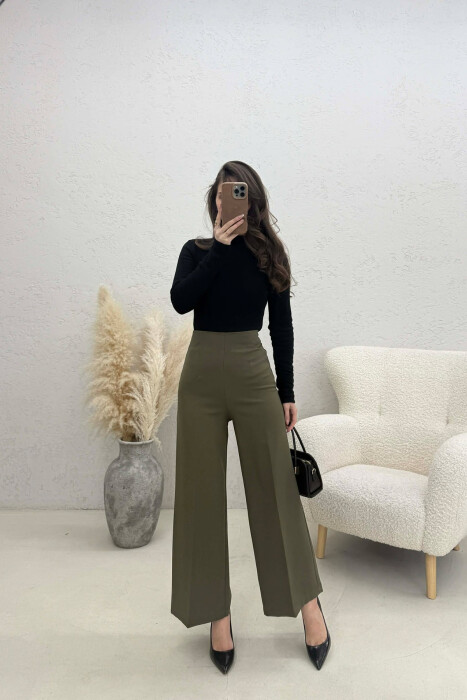 ONE COLOR SIDE ZIPPER WOMEN TROUSERS GREEN/JESHILE 