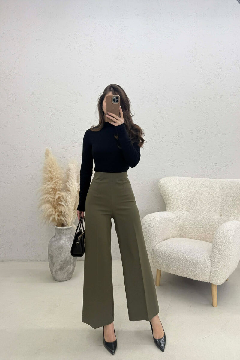 ONE COLOR SIDE ZIPPER WOMEN TROUSERS GREEN/JESHILE - 2