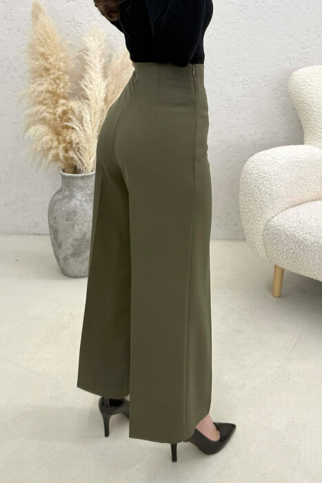 ONE COLOR SIDE ZIPPER WOMEN TROUSERS GREEN/JESHILE - 3