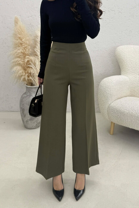 ONE COLOR SIDE ZIPPER WOMEN TROUSERS GREEN/JESHILE - 4