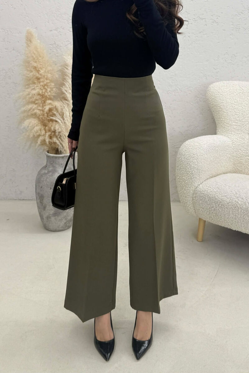 ONE COLOR SIDE ZIPPER WOMEN TROUSERS GREEN/JESHILE - 4