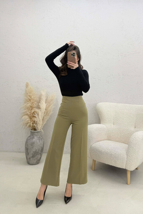 ONE COLOR SIDE ZIPPER WOMEN TROUSERS OLIVE/ULLI 