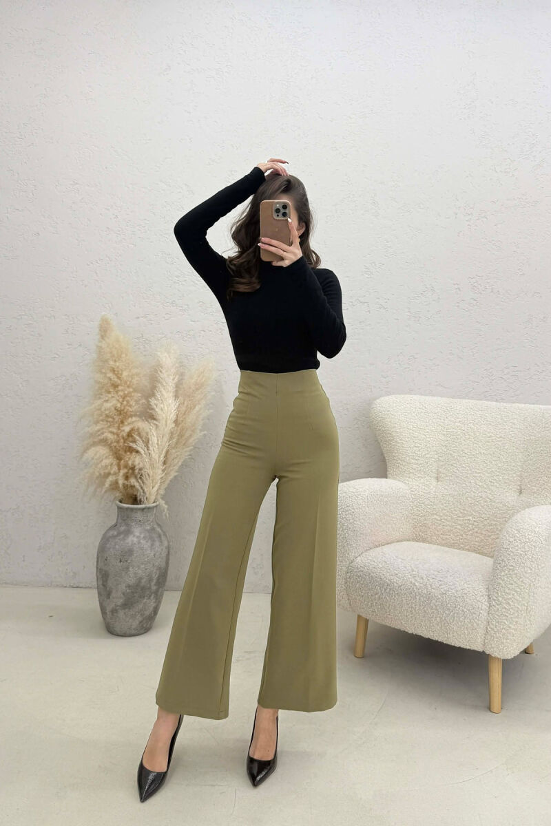 ONE COLOR SIDE ZIPPER WOMEN TROUSERS OLIVE/ULLI - 1