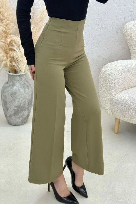 ONE COLOR SIDE ZIPPER WOMEN TROUSERS OLIVE/ULLI - 3