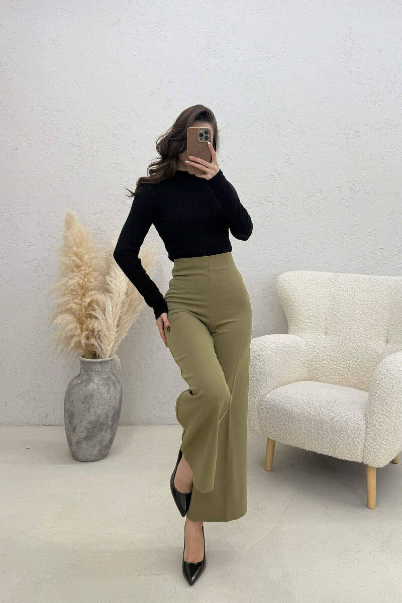 ONE COLOR SIDE ZIPPER WOMEN TROUSERS OLIVE/ULLI - 4