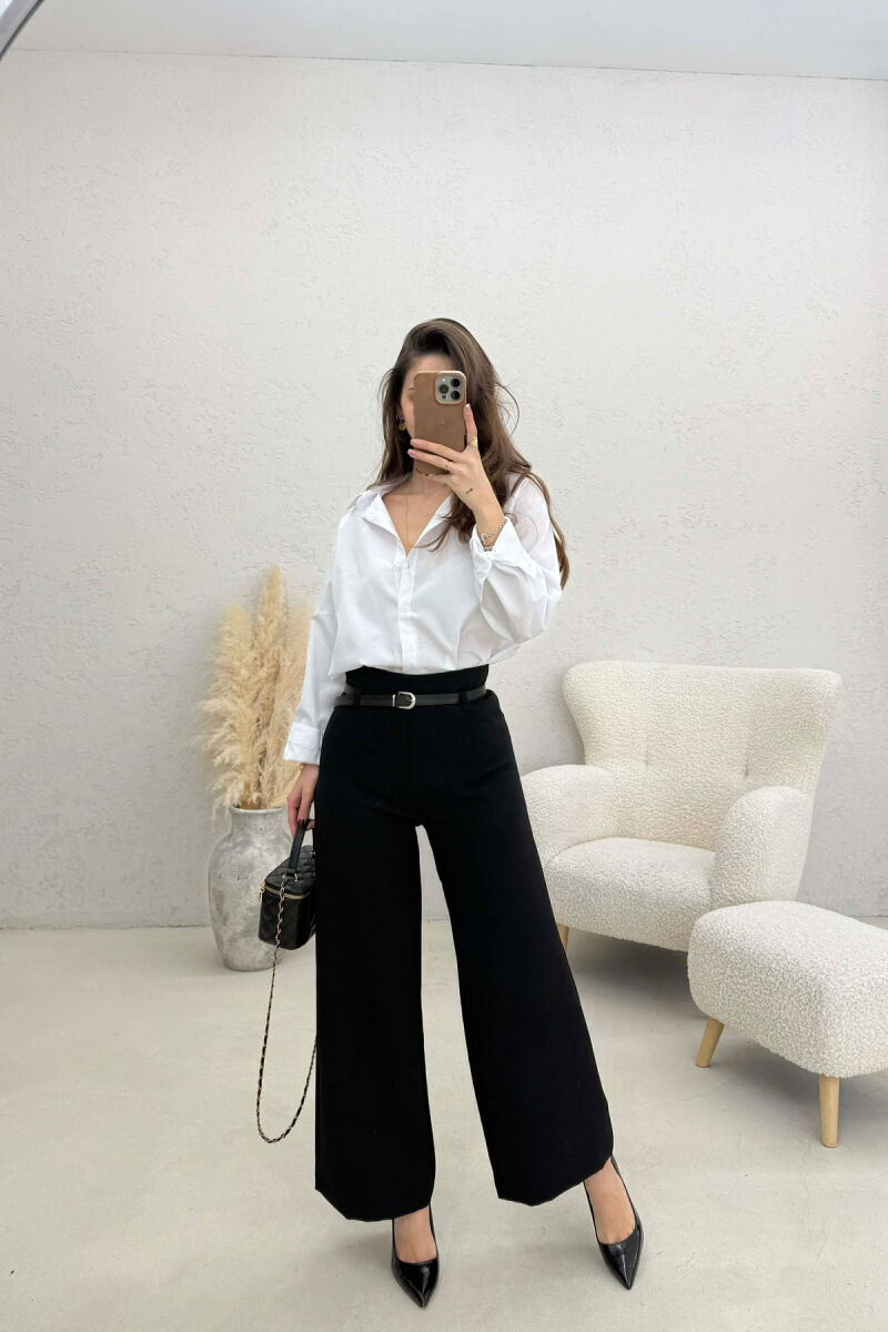 ONE COLOR SIMPLE BELT DETAIL WOMAN TROUSERS BLACK/ E ZEZE - 1