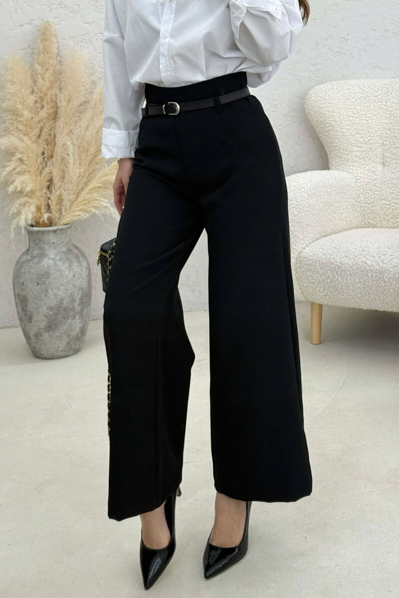 ONE COLOR SIMPLE BELT DETAIL WOMAN TROUSERS BLACK/ E ZEZE - 3