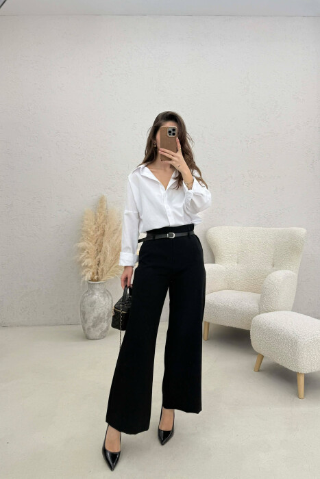 ONE COLOR SIMPLE BELT DETAIL WOMAN TROUSERS BLACK/ E ZEZE - 4