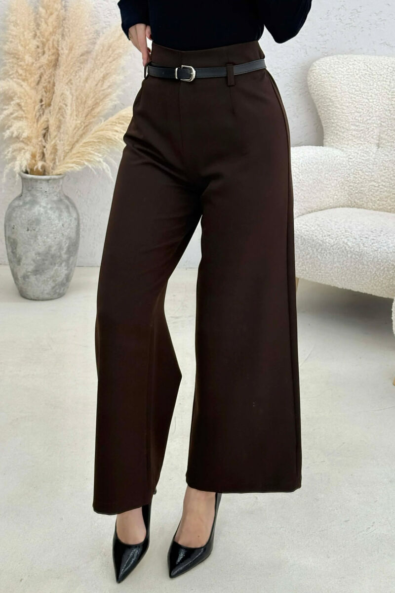 ONE COLOR SIMPLE BELT DETAIL WOMAN TROUSERS BROWN/KAFE - 4