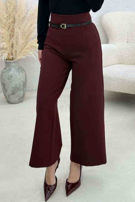 ONE COLOR SIMPLE BELT DETAIL WOMAN TROUSERS BURGUNDY/VISHNJE - 2