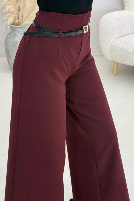 ONE COLOR SIMPLE BELT DETAIL WOMAN TROUSERS BURGUNDY/VISHNJE - 3