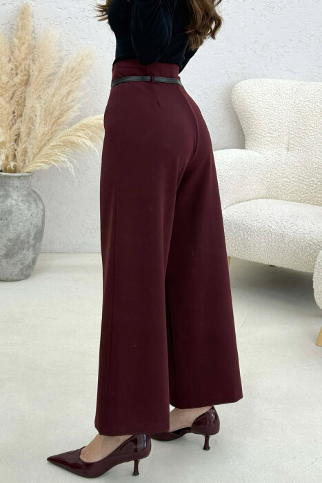 ONE COLOR SIMPLE BELT DETAIL WOMAN TROUSERS BURGUNDY/VISHNJE - 4