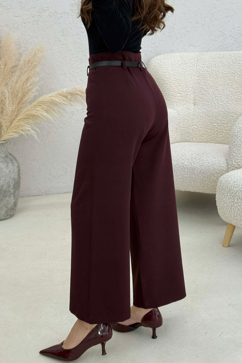 ONE COLOR SIMPLE BELT DETAIL WOMAN TROUSERS DARK BURGUNDY/VISHNJE E ERRET - 3