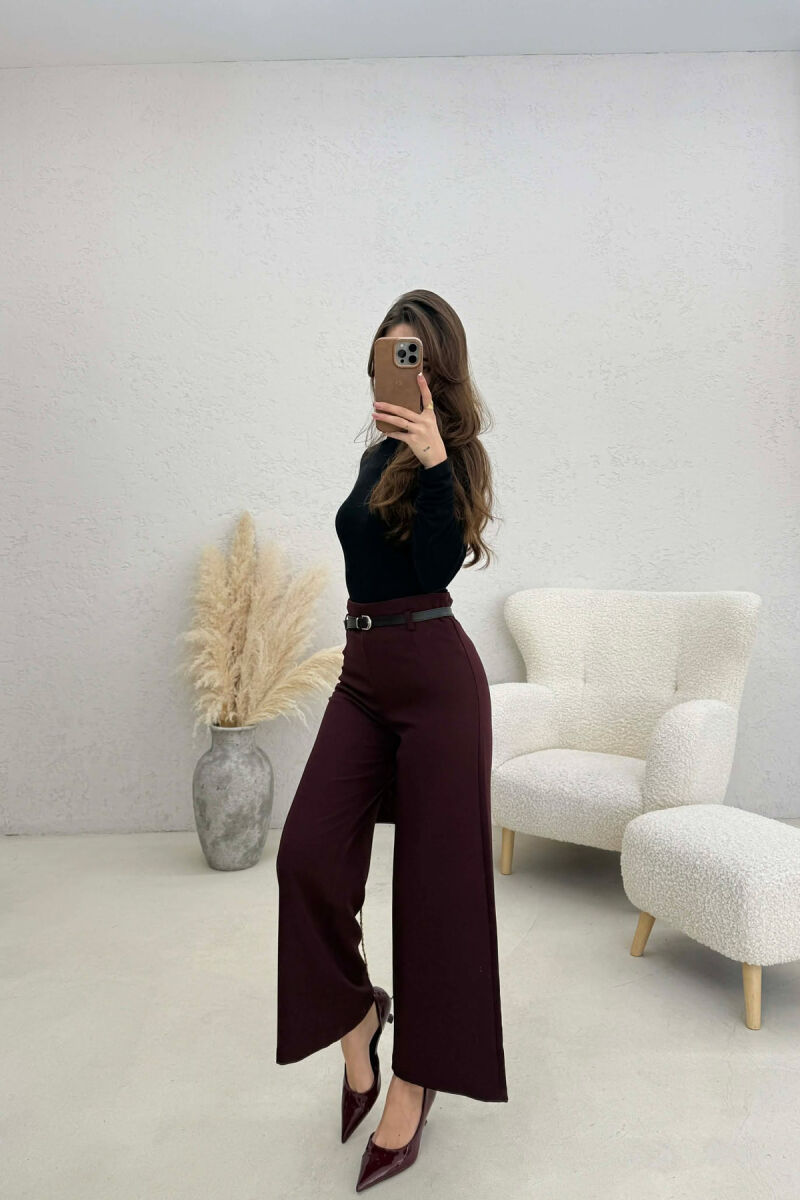 ONE COLOR SIMPLE BELT DETAIL WOMAN TROUSERS DARK BURGUNDY/VISHNJE E ERRET - 4