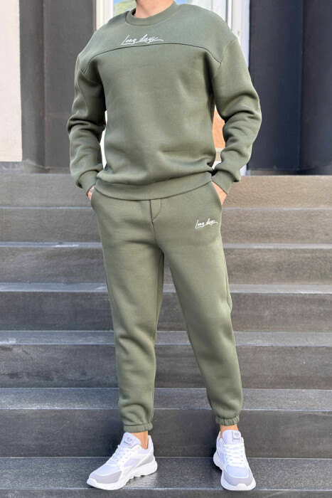 ONE COLOR SIMPLE BLOUSE+JOGGERS MEN SET DARK GREEN/JEE - 1