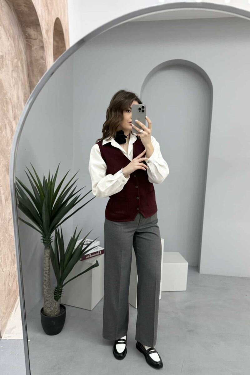 ONE COLOR SIMPLE BUTTON WOMEN VEST BURGUNDY/VISHNJE - 4