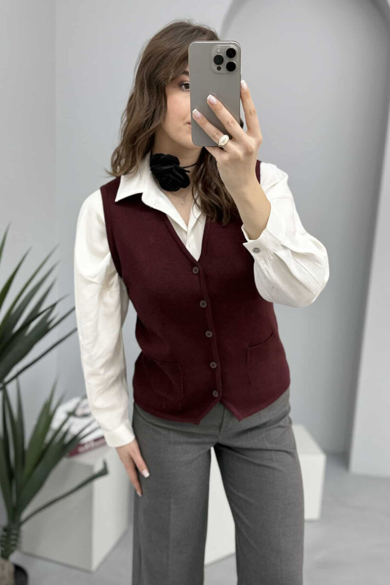 ONE COLOR SIMPLE BUTTON WOMEN VEST BURGUNDY/VISHNJE - 6