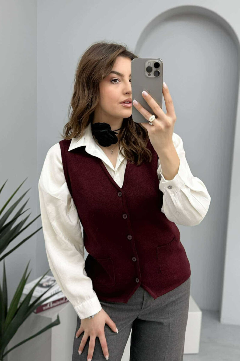 ONE COLOR SIMPLE BUTTON WOMEN VEST BURGUNDY/VISHNJE - 7