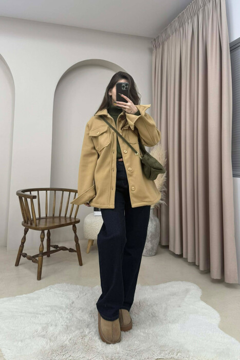 ONE COLOR SIMPLE BUTTONED WOMEN JACKET BEIGE/BEZHE 