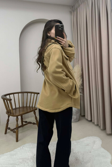 ONE COLOR SIMPLE BUTTONED WOMEN JACKET BEIGE/BEZHE - 3