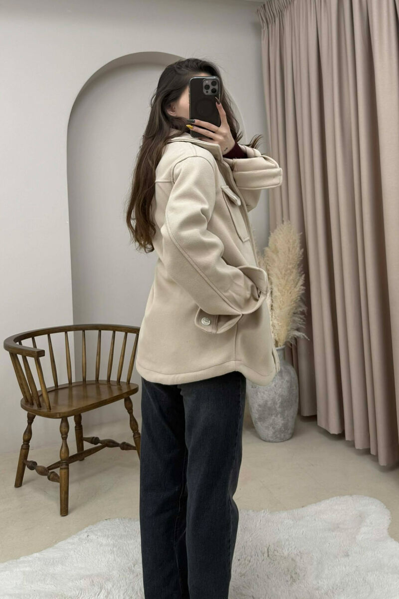 ONE COLOR SIMPLE BUTTONED WOMEN JACKET CREAM/KREM - 3