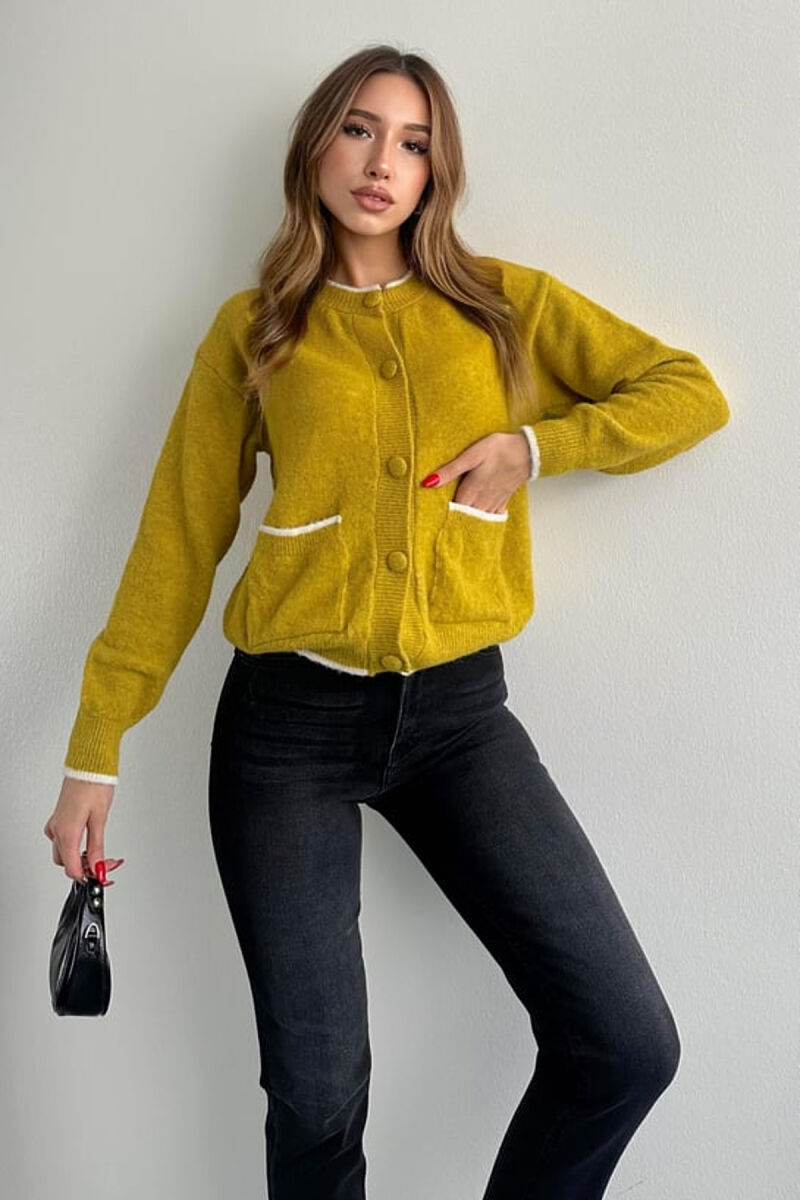 ONE COLOR SIMPLE BUTTONED WOMEN CARDIGAN LIGHT GREEN/JEZB - 3