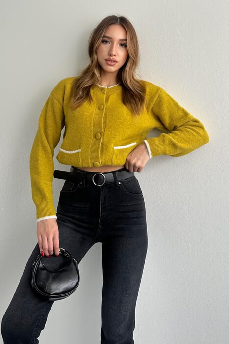 ONE COLOR SIMPLE BUTTONED WOMEN CARDIGAN LIGHT GREEN/JEZB - 2