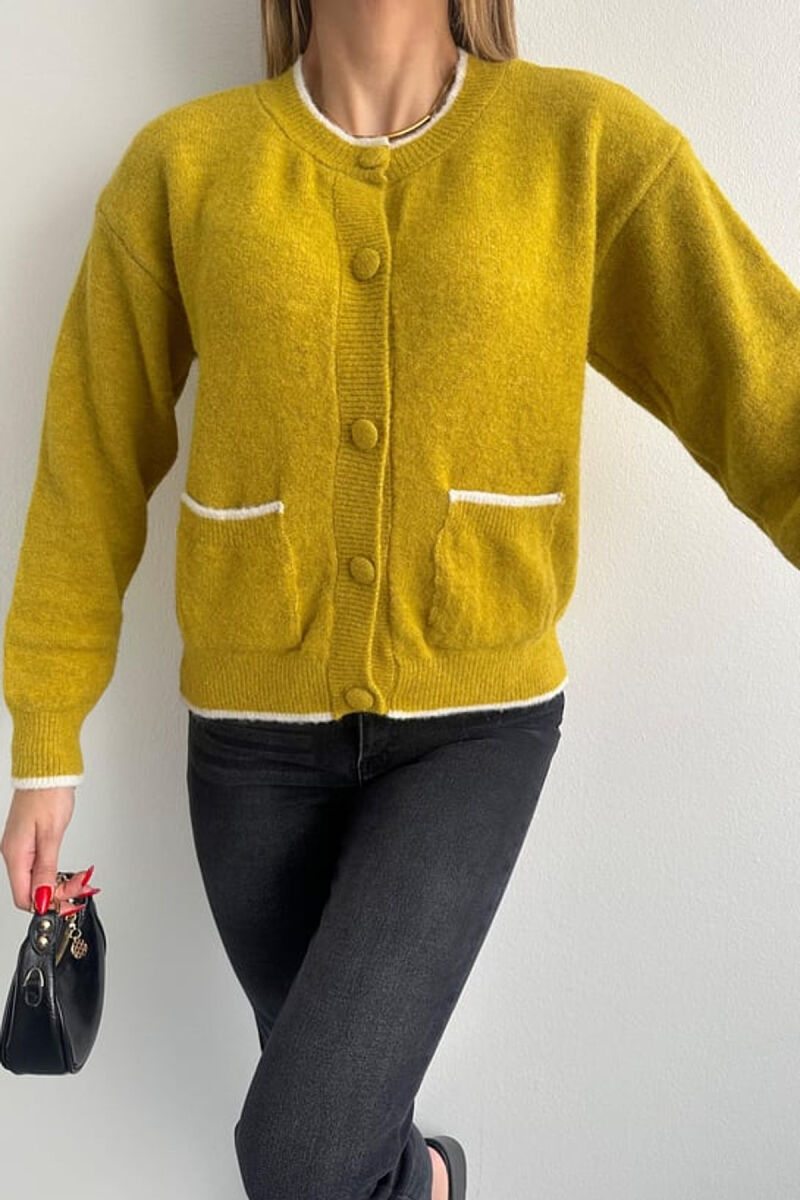 ONE COLOR SIMPLE BUTTONED WOMEN CARDIGAN LIGHT GREEN/JEZB - 5