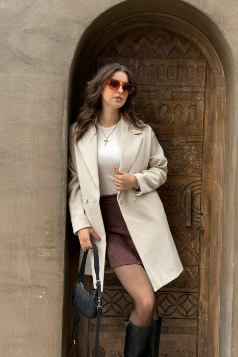 ONE COLOR SIMPLE BUTTONED WOMEN COAT ANTIQUEWHITE/ANTIKE - 5