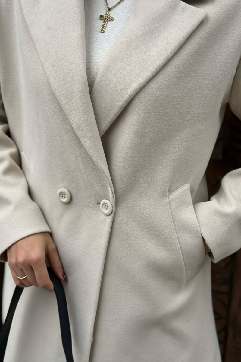 ONE COLOR SIMPLE BUTTONED WOMEN COAT ANTIQUEWHITE/ANTIKE - 6