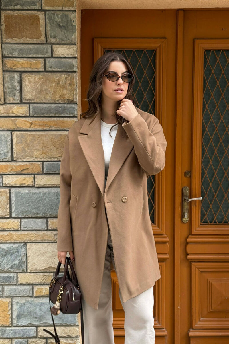ONE COLOR SIMPLE BUTTONED WOMEN COAT BROWN/KAFE - 2