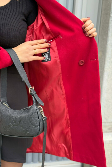 ONE COLOR SIMPLE BUTTONED WOMEN COAT BURGUNDY/VISHNJE - 3