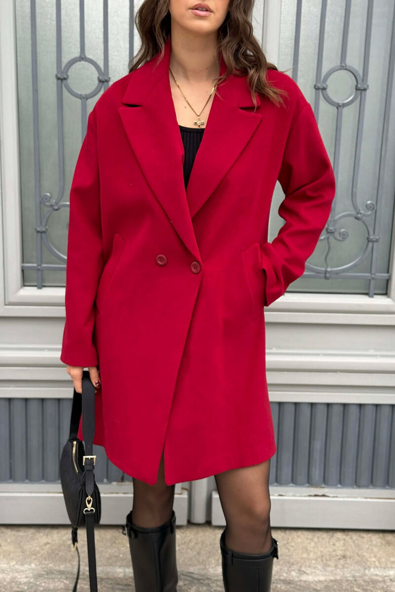 ONE COLOR SIMPLE BUTTONED WOMEN COAT BURGUNDY/VISHNJE - 5