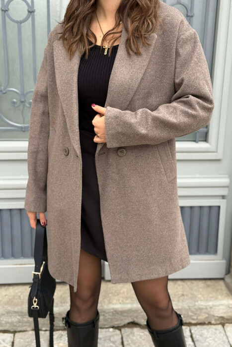ONE COLOR SIMPLE BUTTONED WOMEN COAT DARK GREY/GEE - 4