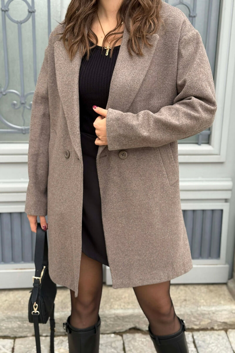 ONE COLOR SIMPLE BUTTONED WOMEN COAT DARK GREY/GEE - 4