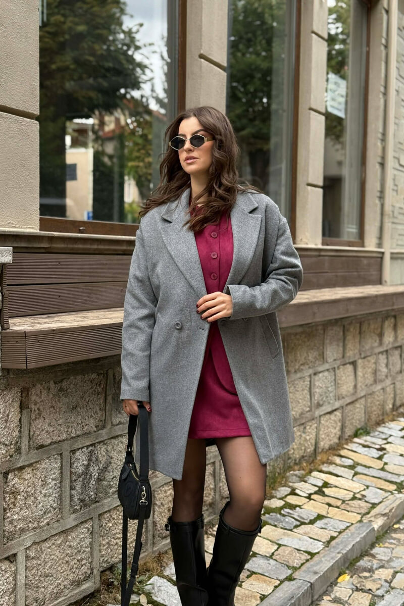ONE COLOR SIMPLE BUTTONED WOMEN COAT GREY/GRI - 2