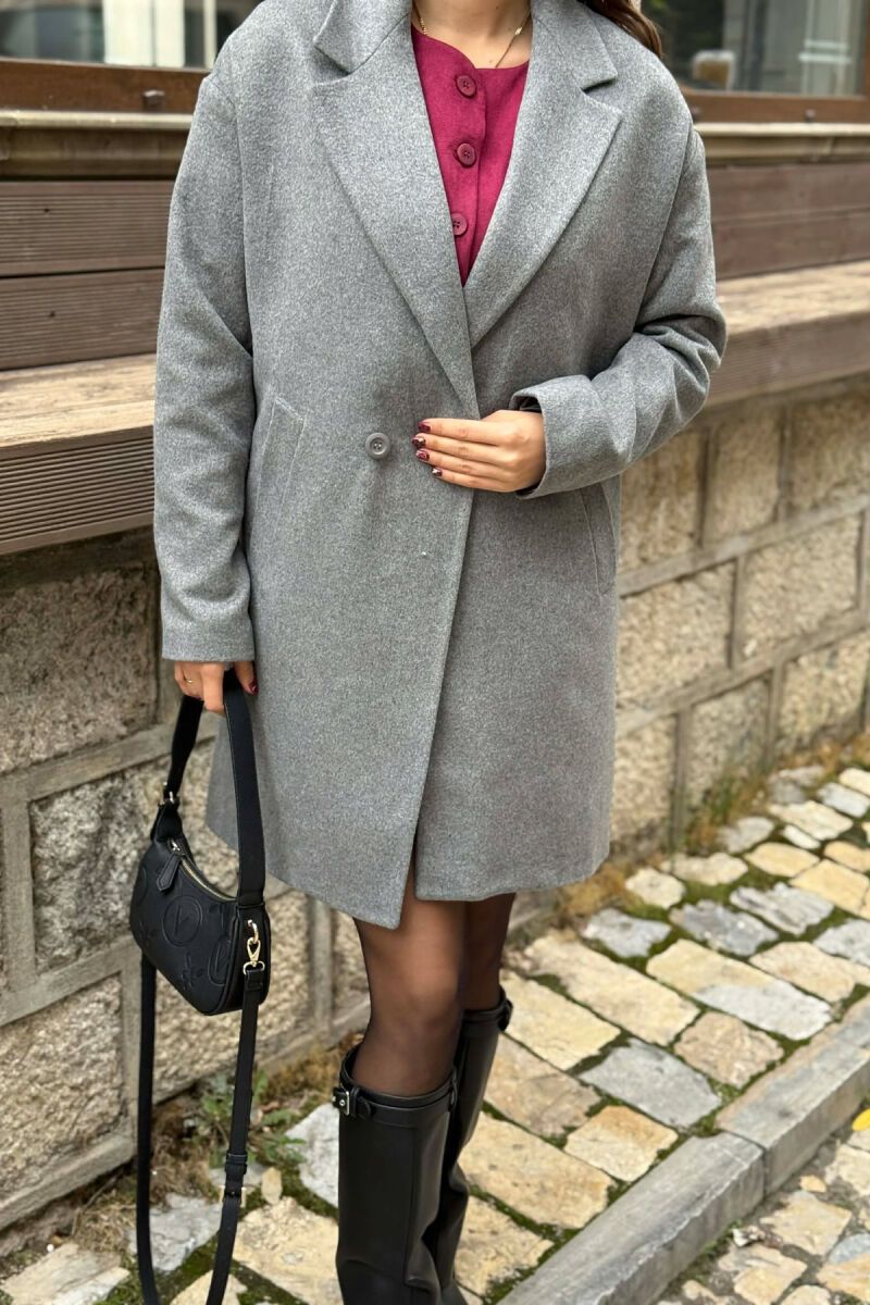 ONE COLOR SIMPLE BUTTONED WOMEN COAT GREY/GRI - 4
