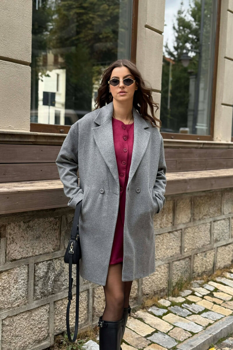 ONE COLOR SIMPLE BUTTONED WOMEN COAT GREY/GRI - 5