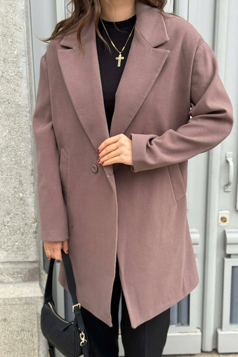 ONE COLOR SIMPLE BUTTONED WOMEN COAT VINEGAR/UTHULL - 2
