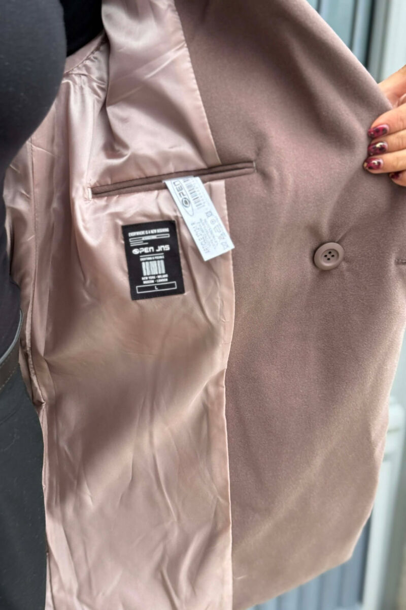 ONE COLOR SIMPLE BUTTONED WOMEN COAT VINEGAR/UTHULL - 5
