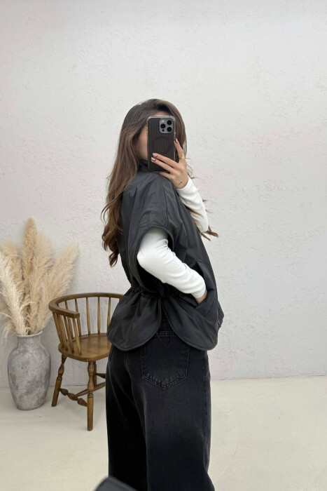 ONE COLOR SIMPLE CAPE WOMEN JACKET BLACK/ E ZEZE - 2