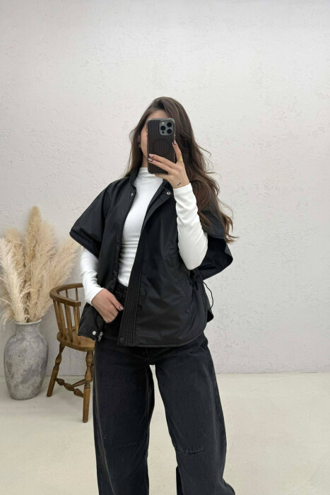 ONE COLOR SIMPLE CAPE WOMEN JACKET BLACK/ E ZEZE - 3