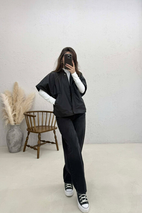 ONE COLOR SIMPLE CAPE WOMEN JACKET BLACK/ E ZEZE - 4