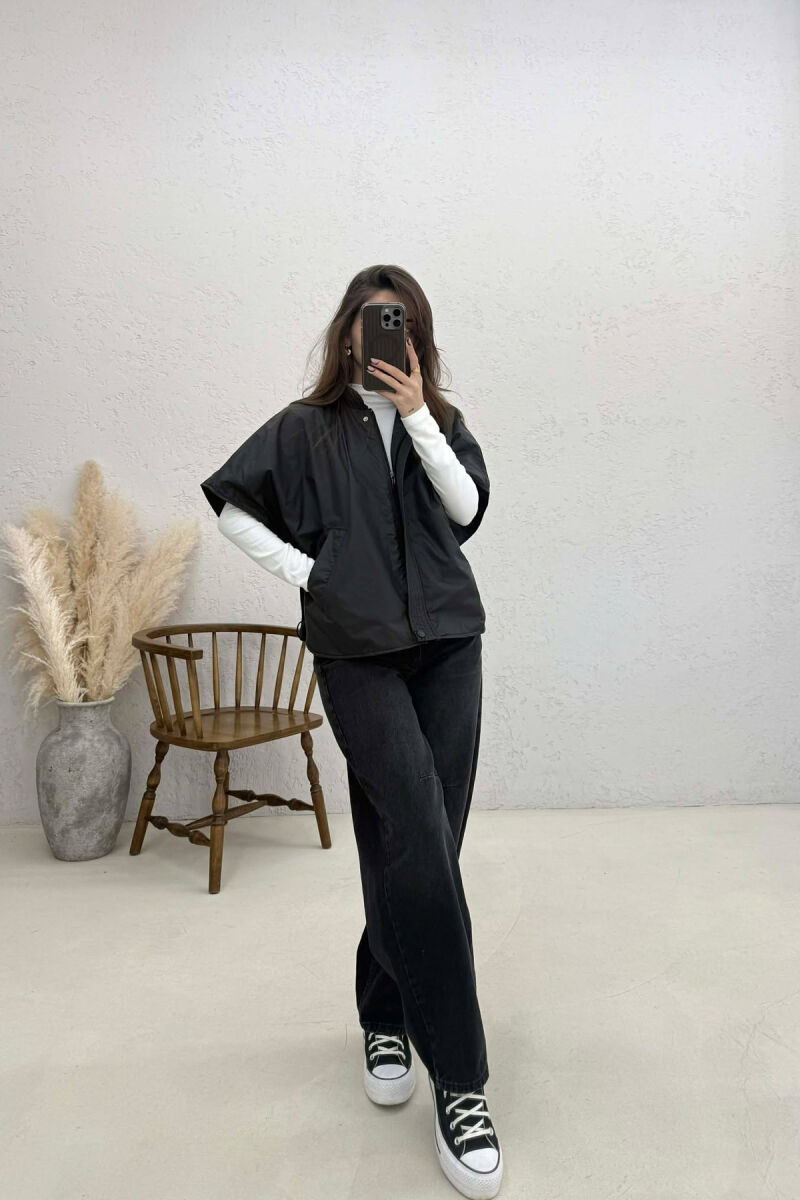 ONE COLOR SIMPLE CAPE WOMEN JACKET BLACK/ E ZEZE - 4